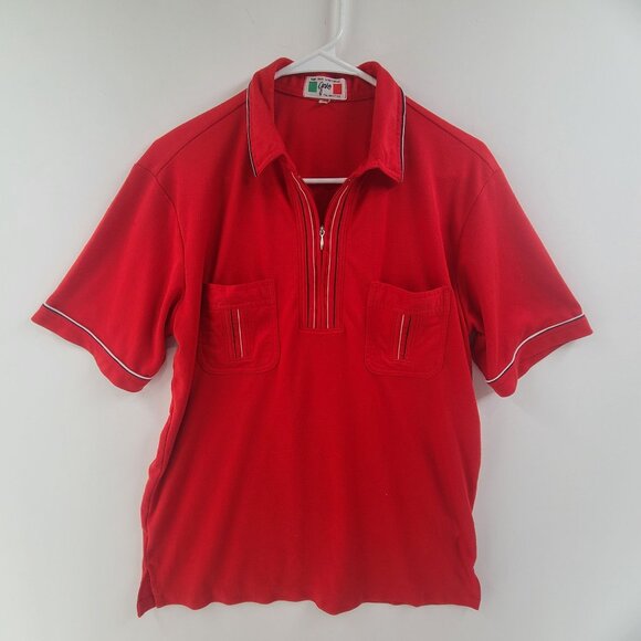 Geno men's Polo Short Sleeve Knit  Pullover Top  Red  Size L Preppy Classic - Picture 1 of 7